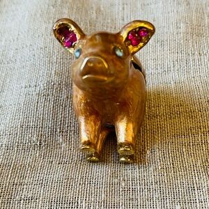 Monet Enameled Gold Pig Trinket Box with Pink and Blue Jewel Accents